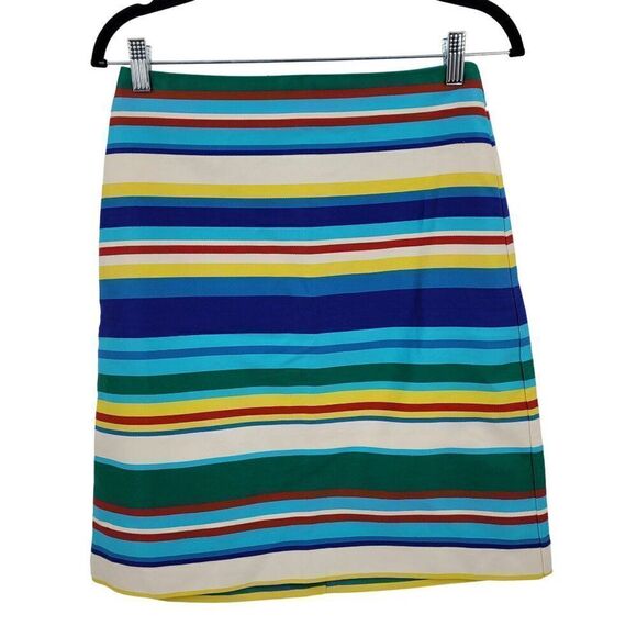 Talbots Petites Pencil Skirt 4P Multicolor Rainbow Striped Cotton Colorful Knee - Picture 9 of 9